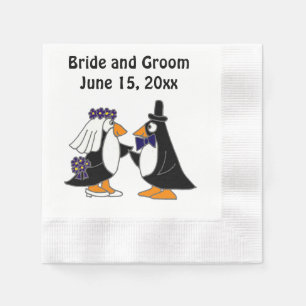 Bride and Groom Penguin Wedding Art Napkin