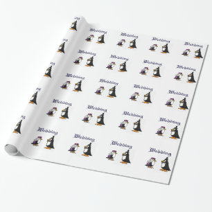 Bride and Groom Penguin Wedding Wrapping Paper