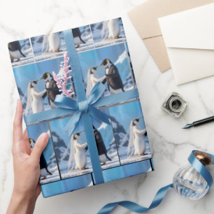 Bride and Groom Penguins Dancing On Ice Wrapping Paper