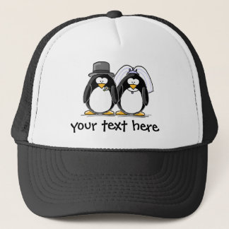 Bride and Groom Penguins with personalised text Trucker Hat