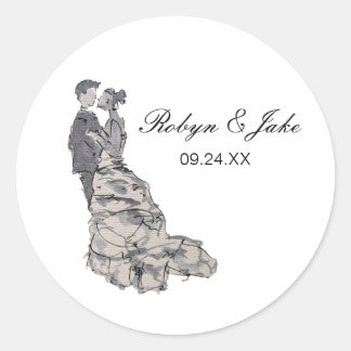 Bride and Groom Personalised Names Elegant Classic Round Sticker