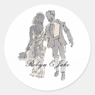 Bride and Groom Personalised Names Elegant Classic Round Sticker