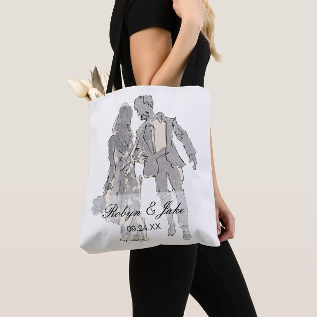 Bride and Groom Personalised Names Elegant Tote (Close Up)