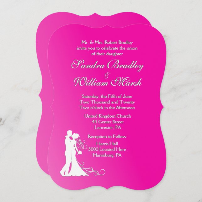 Bride and Groom Pink Wedding Invitation (Front/Back)
