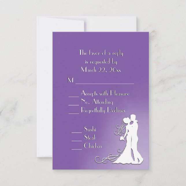 Bride and Groom Royal Purple RSVP with Menu (Front)