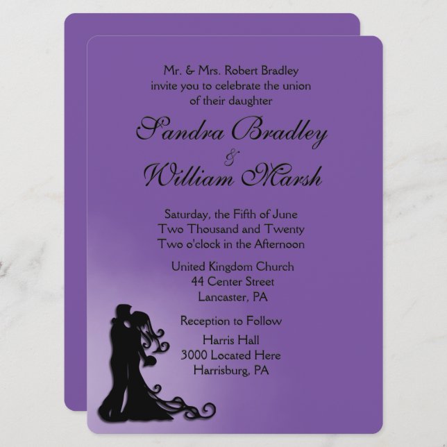 Bride and Groom Royal Purple Wedding Invitation (Front/Back)