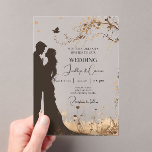 Bride and groom silhouette acrylic invitations