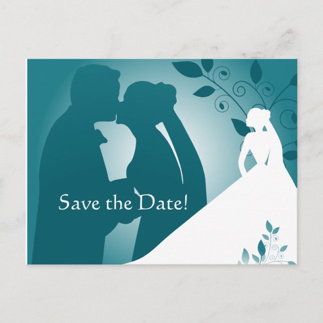 Bride and Groom Silhouette Save The Date Card (Front)