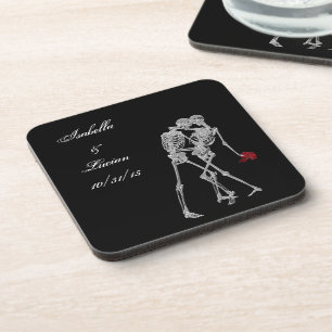 Bride and Groom Skeletons Goth Coasters