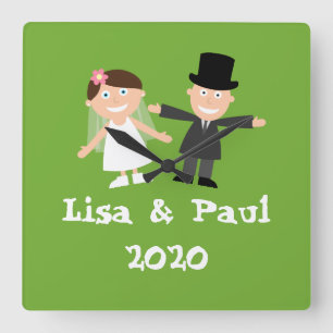 Bride and Groom Square Wall Clock