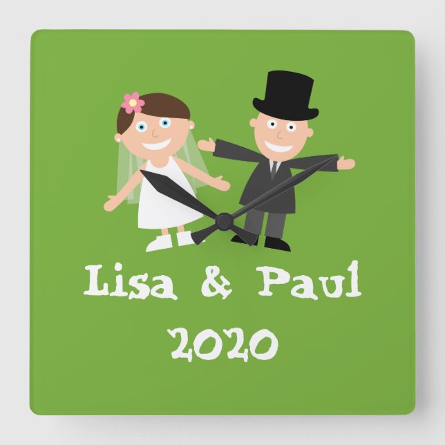 Bride and Groom Square Wall Clock (Front)