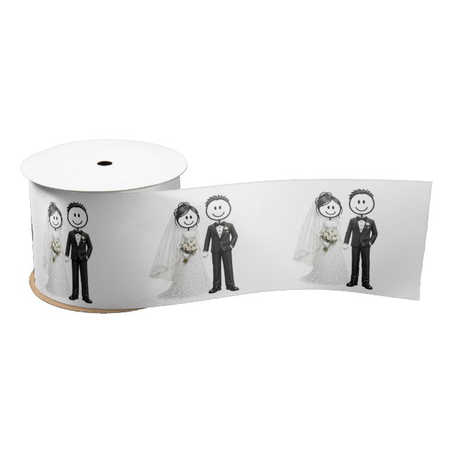 Bride and Groom Stick Figures Satin Ribbon (Spool)