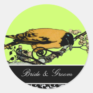 Bride and Groom Swirl & Vintage Birds Sticker