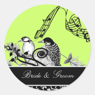 Bride and Groom Swirl & Vintage Birds Sticker