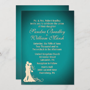 Bride and Groom Teal and Cream Invitation