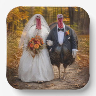 Bride and Groom Turkeys Paper Plate