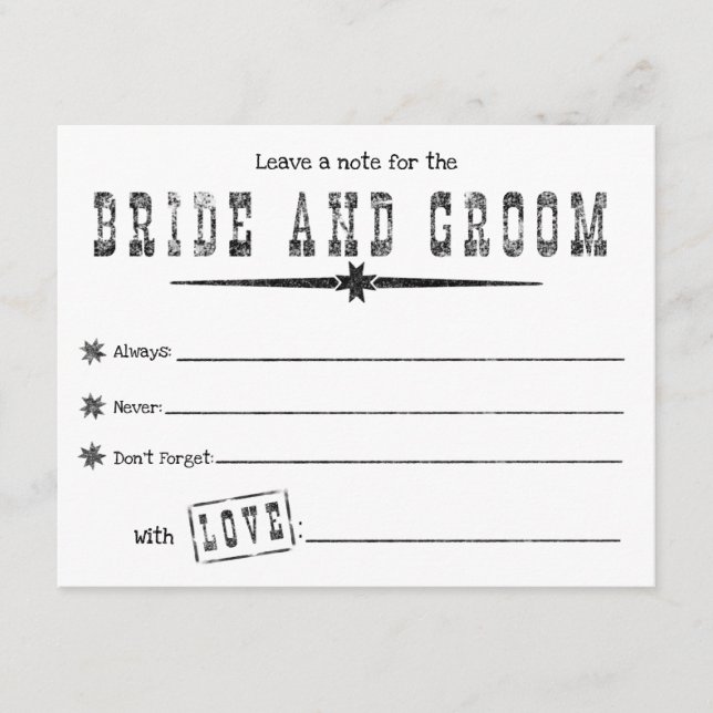 Bride and Groom Wanted Series Advice Card (Front)