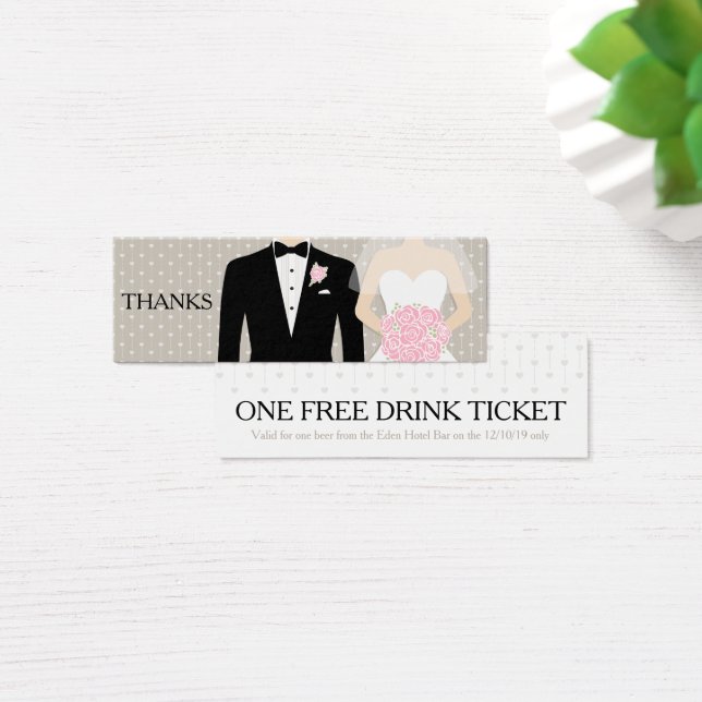 Bride and groom wedding free drink voucher card (Desk)