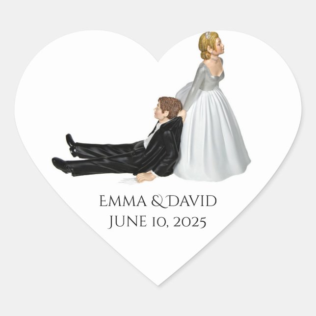 bride and groom wedding humour heart sticker (Front)