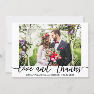 Bride and Groom Wedding Photo Love and Thanks Thank You Card