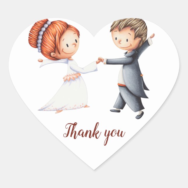 Bride and Groom Wedding Thank You Favour Heart Sticker (Front)
