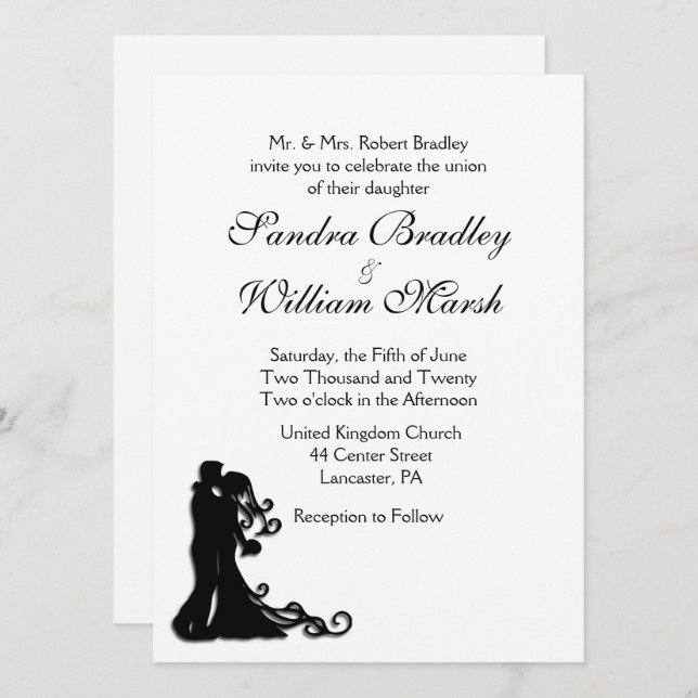 Bride and Groom White Invitation (Front/Back)