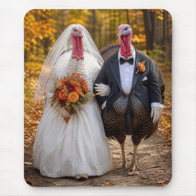 Bride and Groom Wild Turkeys  Mouse Pad (Front)