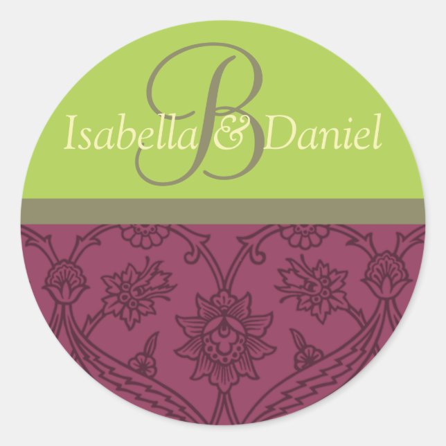 Bride And Groom Wine Monograms For Envelopes Classic Round Sticker (Front)