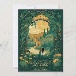 Bride and groom with brown hair  invitation