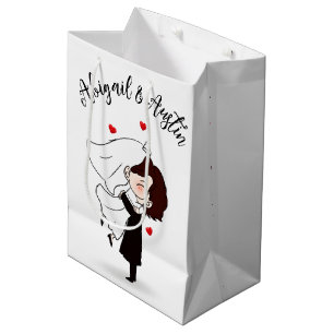 Bride and Groom with Red Hearts Medium Gift Bag