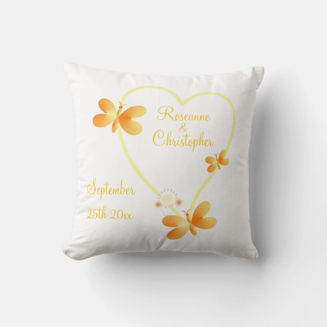 Bride And Groom Yellow Heart Pillow (Front)