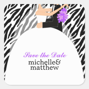Bride and Groom Zebra Pattern Wedding Square Sticker