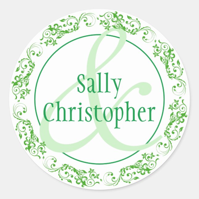 Bride and groom's names together. classic round sticker (Front)