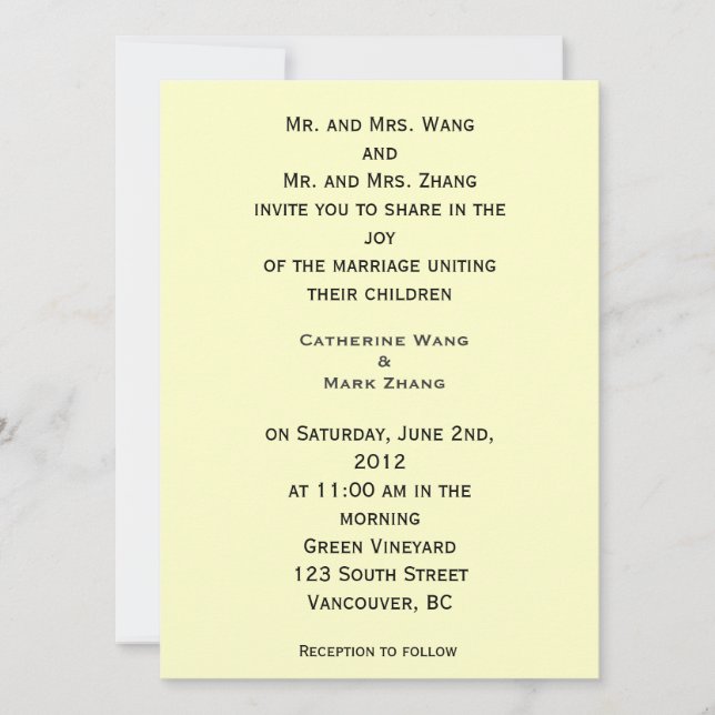 Bride and groom's parents invitation (Front)