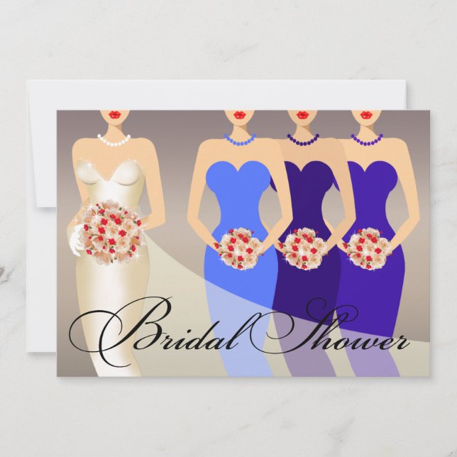 Bride and her Bridesmaids Bridal Shower | cobalt Invitation (Front)