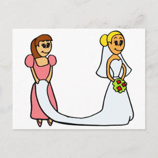 Bride and Maid of Honour Cartoon Postcard