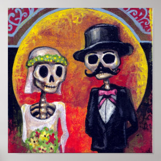 Bride and Mustachioed Groom Poster