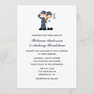 Bride and Soldier in Blue Camouflage Wedding Invitation