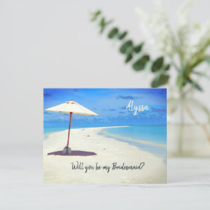 Bride Asking Bridesmaid Beach Umbrella Note Card
