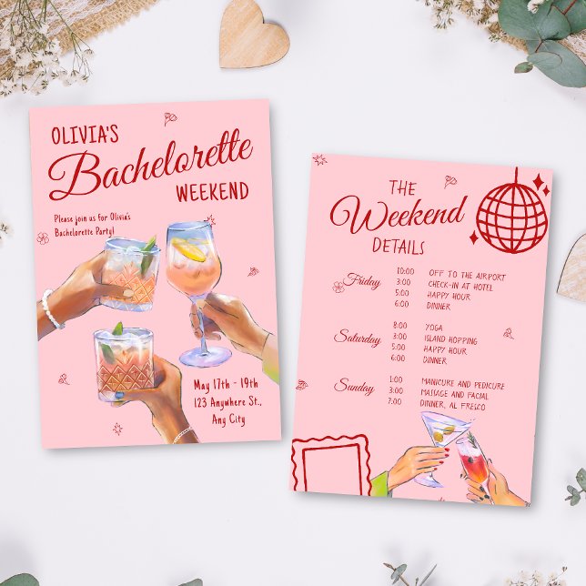 Bride Bachelorette Party Weekend Itinerary Pink Invitation (Creator Uploaded)