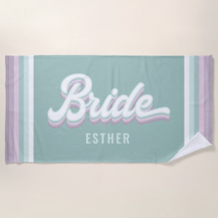 Bride bachelorette wedding funky retro 80's pastel beach towel