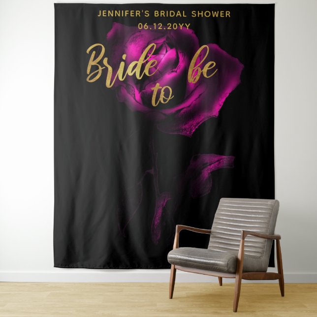Bride Be Moody Purple Rose Black Bridal Backdrop Tapestry (In Situ)