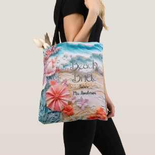 Bride beach bridal party ocean blue personalized tote bag