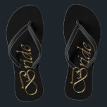 Bride black gold script elegant chic wedding thongs<br><div class="desc">Bride,  gold script and black elegant chic wedding Flip Flops</div>