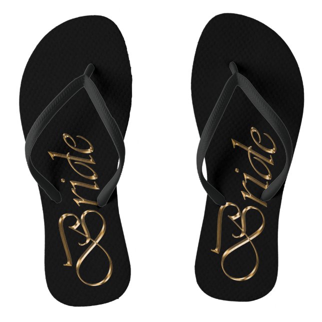 Bride black gold script elegant chic wedding thongs (Footbed)