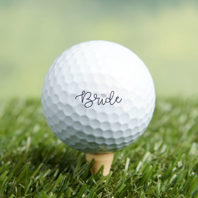 Bride Black Modern Script Diamond Golf Balls (Insitu Tee)