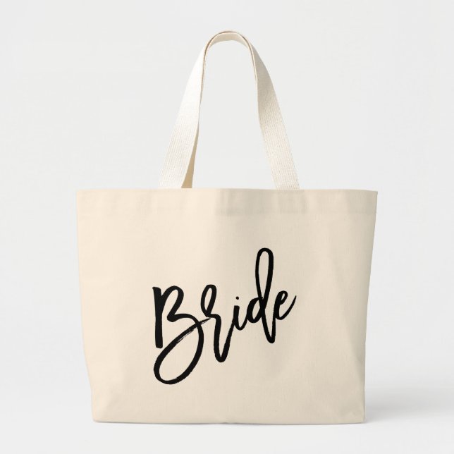 Bride Black Script Large Tote Bag (Front)
