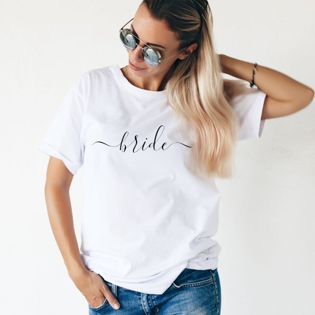 Bride Black White modern script wedding T-Shirt (Creator Uploaded)