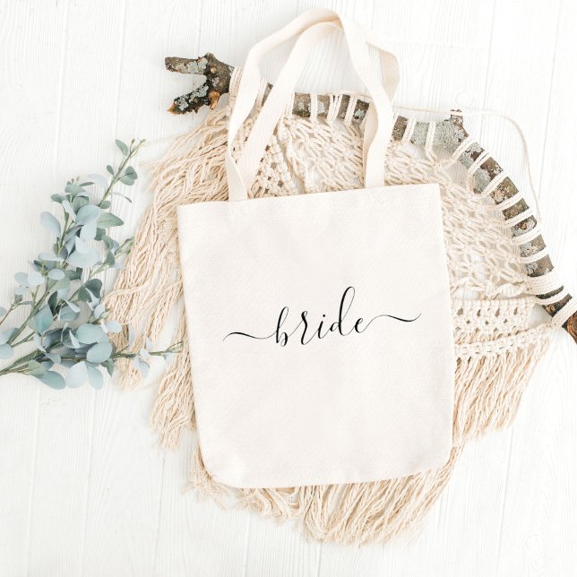Bride Black White modern script wedding Tote Bag (Creator Uploaded)