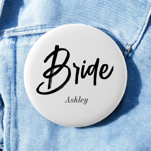 Bride Black White Script Wedding 6 Cm Round Badge